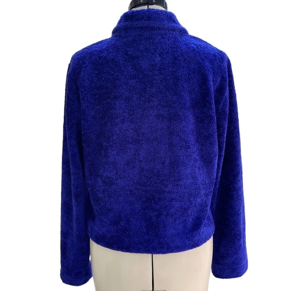 COUNTY CLOTHING‎ Cropped Fleece Jacket Women's Small Blue/Purple Artsy Buttons - Picture 2 of 15